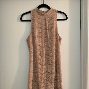 Dusty rose lace dress with high neck